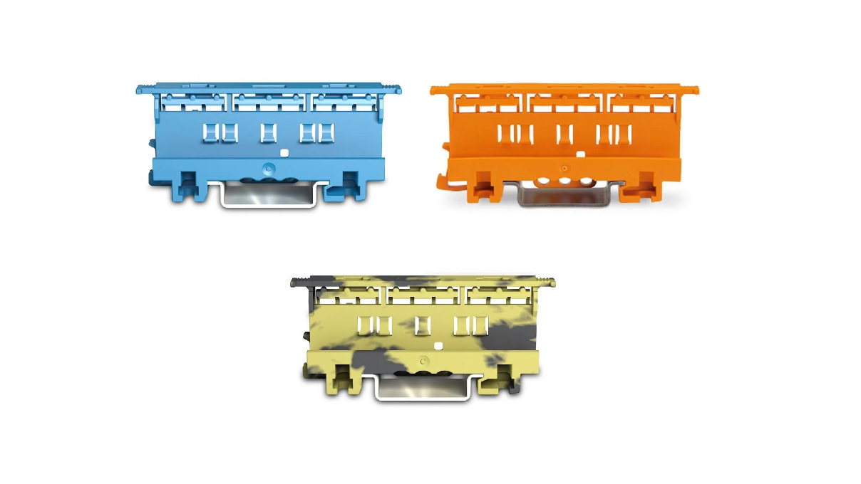 Mounting carriers for WAGO's 221 Series Compact Splicing Connectors ideal for distribution extensions. 