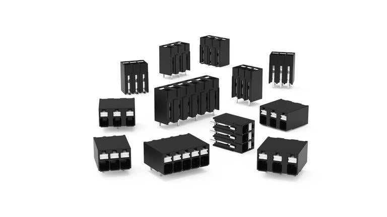 WAGO 2086 Series PCB terminal blocks with Push-in CAGE CLAMP® for easy handling in tight spaces.