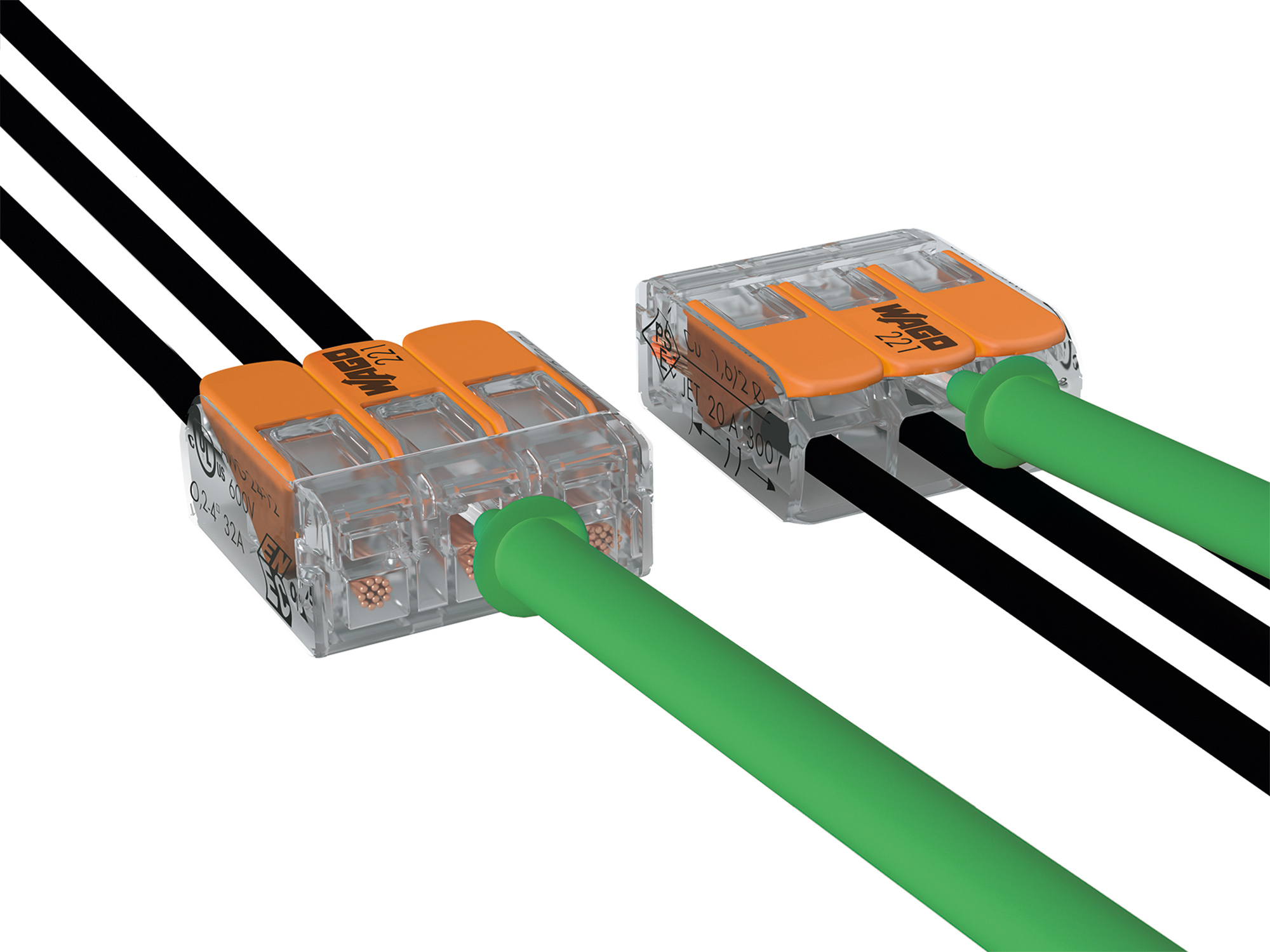 Compac Splicing Connectors 221 Series Lever-Nuts with two test slots for voltage.